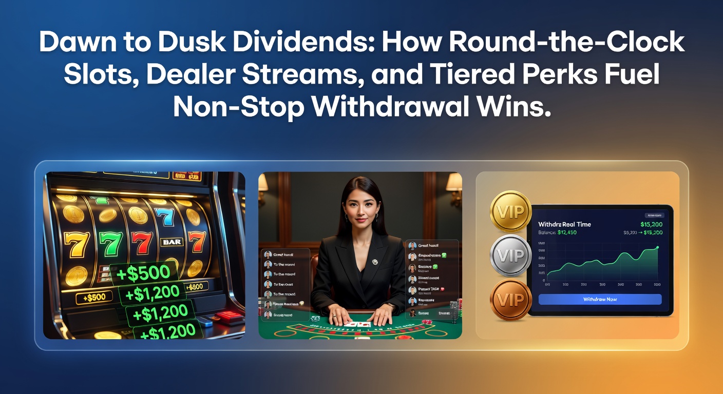 Dynamic online casino dashboard displaying 24/7 slots, live dealer tables, and loyalty tier progress bars under a starry night sky