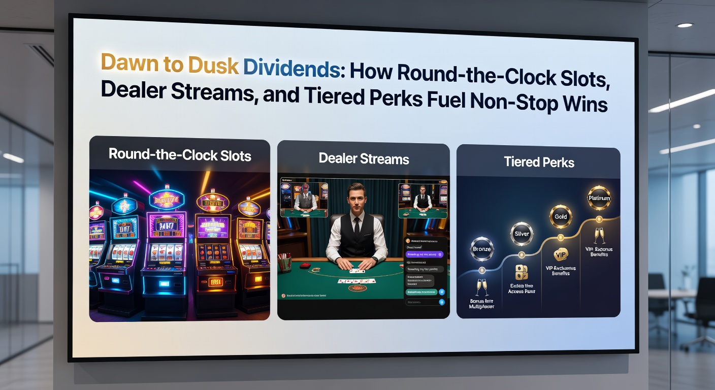 Live dealer streaming blackjack at a high-tech table with slot reels spinning in the background, clock showing midnight
