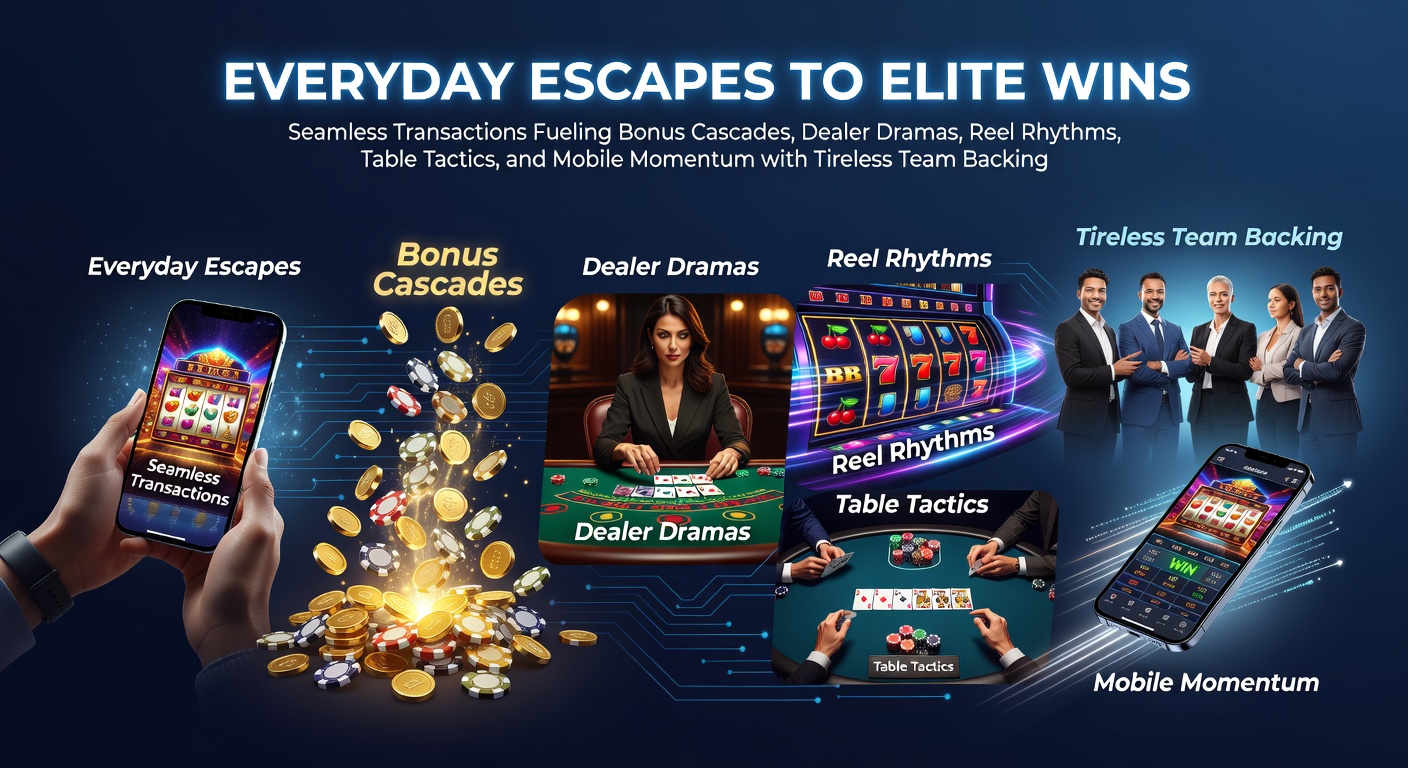 Dynamic casino floor blending casual players spinning reels with high-stakes table action and mobile screens glowing amid seamless transaction flows