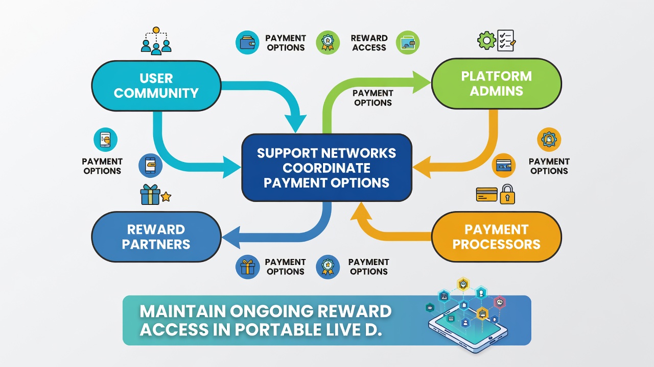 Mobile interface displaying coordinated payment selection and active reward tracking during live dealer and slot play