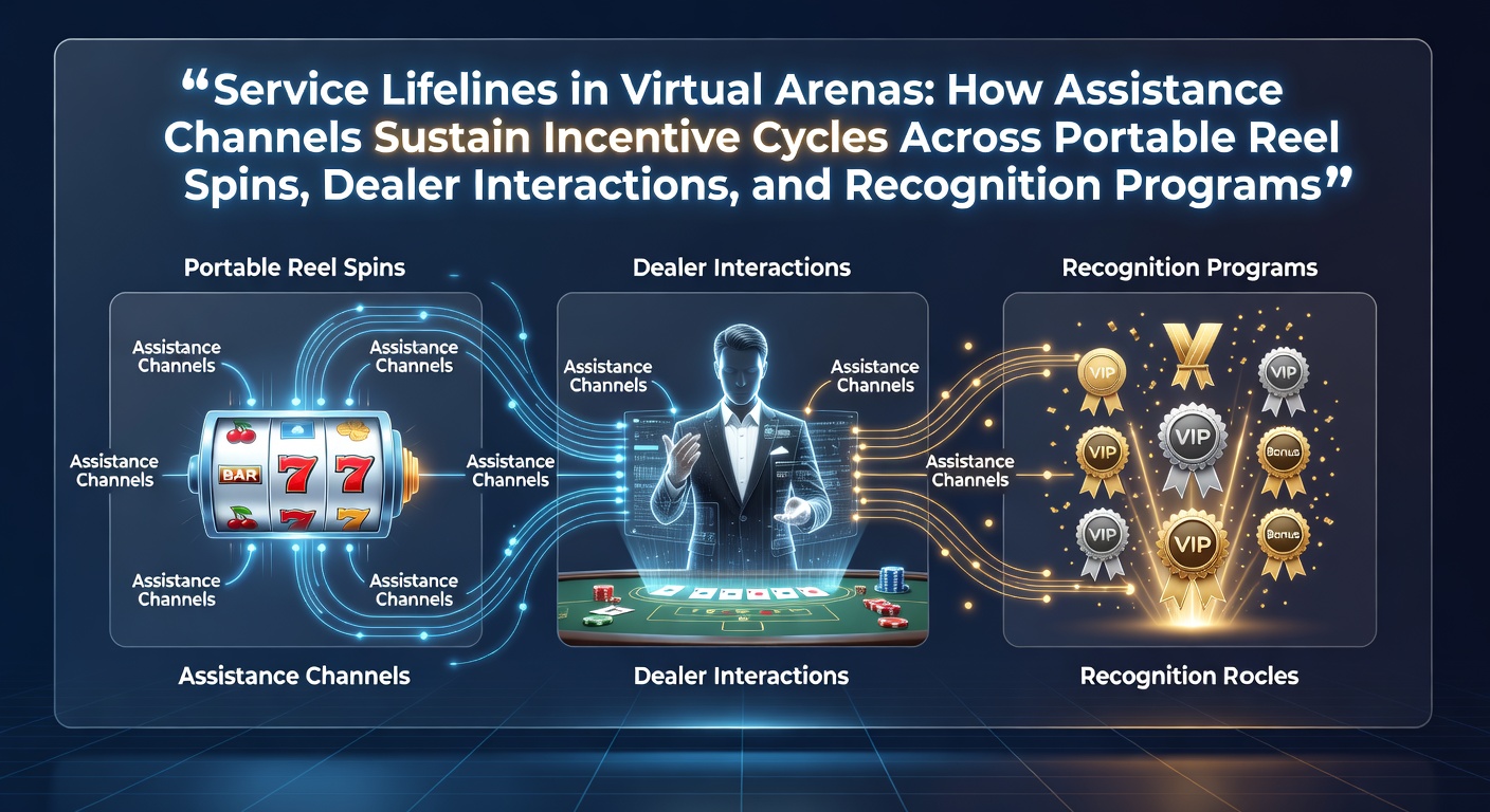Illustration of support channels connecting mobile slots, live dealer tables, and loyalty programs in virtual casino environments